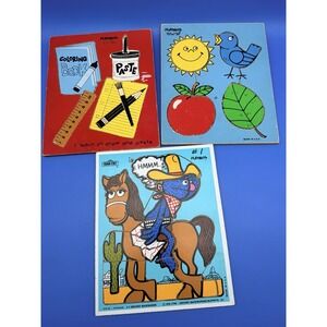 Vintage Playskool Wooden Puzzle Lot 1976 Sesame Street Grover Complete 3 Pc